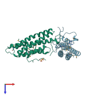 PDB entry 1qkr coloured by chain, top view.
