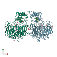 PDB entry 1qks coloured by chain, front view.