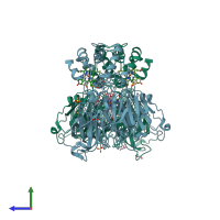 PDB entry 1qks coloured by chain, side view.