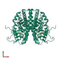 Homo dimeric assembly 1 of PDB entry 1qkt coloured by chemically distinct molecules, front view.