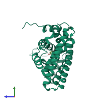 PDB entry 1qkt coloured by chain, side view.