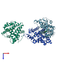 PDB entry 1qku coloured by chain, top view.