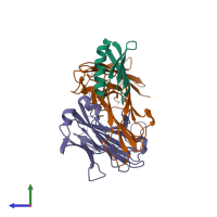 PDB entry 1qkz coloured by chain, side view.