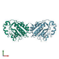 PDB entry 1ql0 coloured by chain, front view.