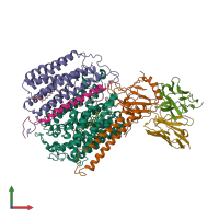 PDB entry 1qle coloured by chain, front view.