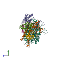 PDB entry 1qle coloured by chain, side view.