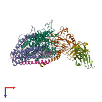 PDB entry 1qle coloured by chain, top view.