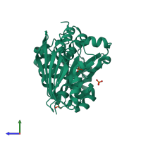 PDB entry 1qlm coloured by chain, side view.