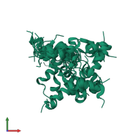 PDB entry 1qlo coloured by chain, ensemble of 19 models, front view.