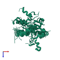 PDB entry 1qlo coloured by chain, ensemble of 19 models, top view.