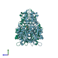 PDB entry 1qlv coloured by chain, side view.