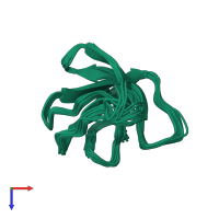 PDB entry 1qly coloured by chain, ensemble of 20 models, top view.