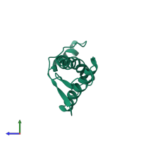 PDB entry 1qm0 coloured by chain, side view.