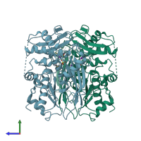 PDB entry 1qm4 coloured by chain, side view.