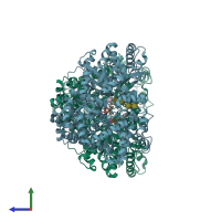 PDB entry 1qm5 coloured by chain, side view.