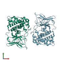 PDB entry 1qm6 coloured by chain, front view.