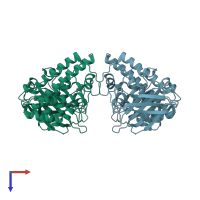 PDB entry 1qm6 coloured by chain, top view.