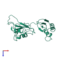PDB entry 1qm9 coloured by chain, top view.