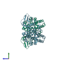PDB entry 1qmd coloured by chain, side view.