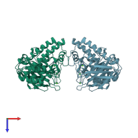 PDB entry 1qmd coloured by chain, top view.