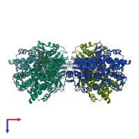 PDB entry 1qmg coloured by chain, top view.