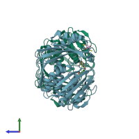 PDB entry 1qmh coloured by chain, side view.