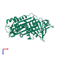 PDB entry 1qmn coloured by chain, top view.