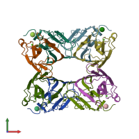 PDB entry 1qmo coloured by chain, front view.