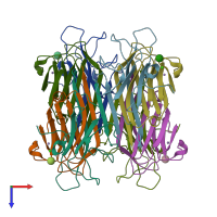 PDB entry 1qmo coloured by chain, top view.
