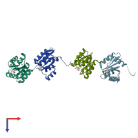 PDB entry 1qmp coloured by chain, top view.