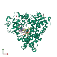 PDB entry 1qmq coloured by chain, front view.
