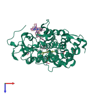 PDB entry 1qmq coloured by chain, top view.