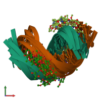 PDB entry 1qms coloured by chain, ensemble of 9 models, front view.