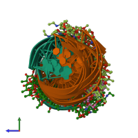 PDB entry 1qms coloured by chain, ensemble of 9 models, side view.