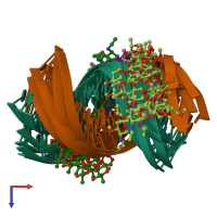 PDB entry 1qms coloured by chain, ensemble of 9 models, top view.