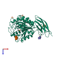 PDB entry 1qmu coloured by chain, top view.