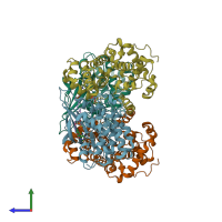 PDB entry 1qmz coloured by chain, side view.