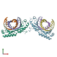 PDB entry 1qn3 coloured by chain, front view.