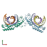 PDB entry 1qn4 coloured by chain, front view.