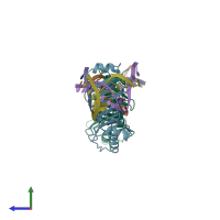 PDB entry 1qn4 coloured by chain, side view.