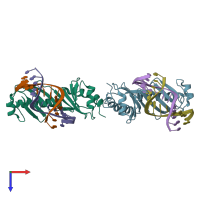 PDB entry 1qn4 coloured by chain, top view.