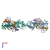PDB entry 1qn5 coloured by chain, top view.