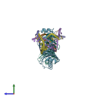 PDB entry 1qn8 coloured by chain, side view.
