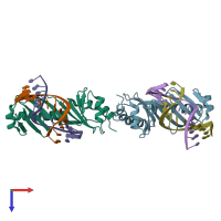 PDB entry 1qn8 coloured by chain, top view.