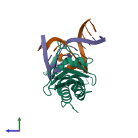 Hetero trimeric assembly 1 of PDB entry 1qn9 coloured by chemically distinct molecules, side view.