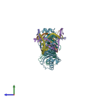 PDB entry 1qn9 coloured by chain, side view.