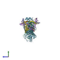 PDB entry 1qna coloured by chain, side view.