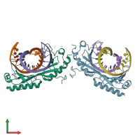 PDB entry 1qnb coloured by chain, front view.