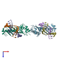 PDB entry 1qnb coloured by chain, top view.