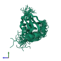 PDB entry 1qnd coloured by chain, ensemble of 20 models, side view.